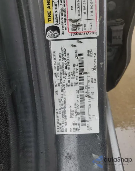 2019 Ford Fiesta Se из США, поврежденный, VIN 3FADP4BJ7KM144841